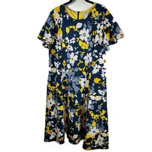 London Times blue and yellow fit and flare dress, 18W